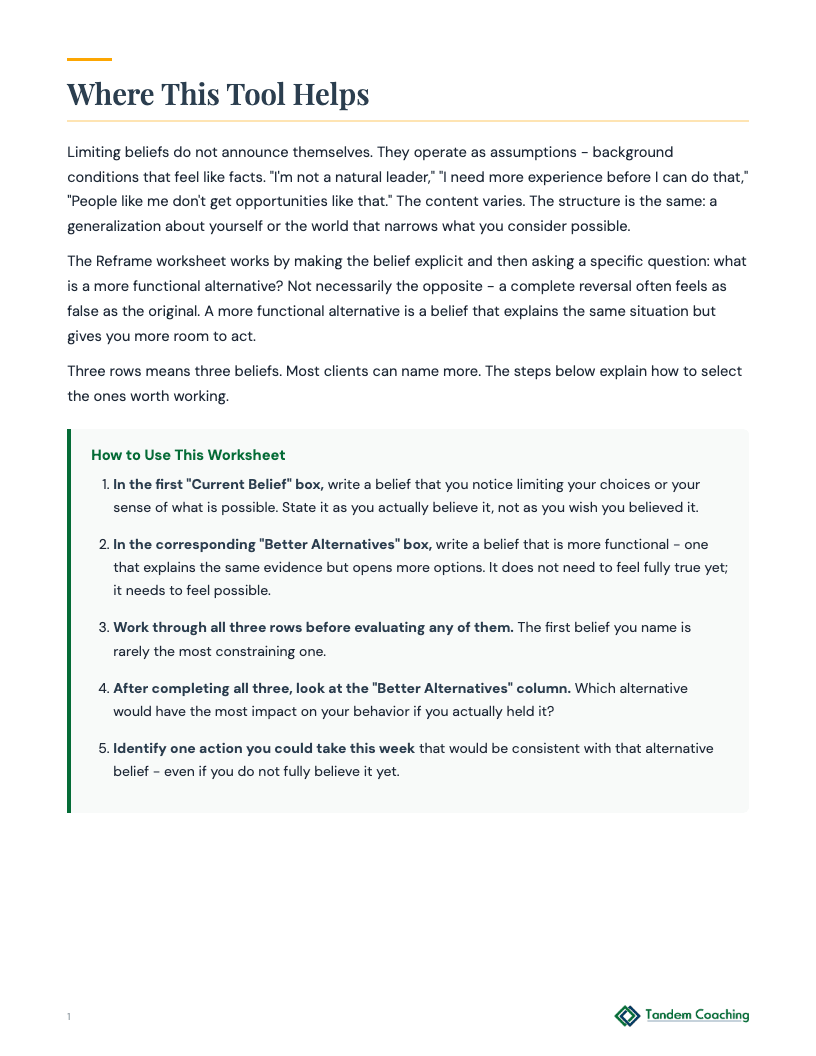 Limiting Beliefs Reframe - preview