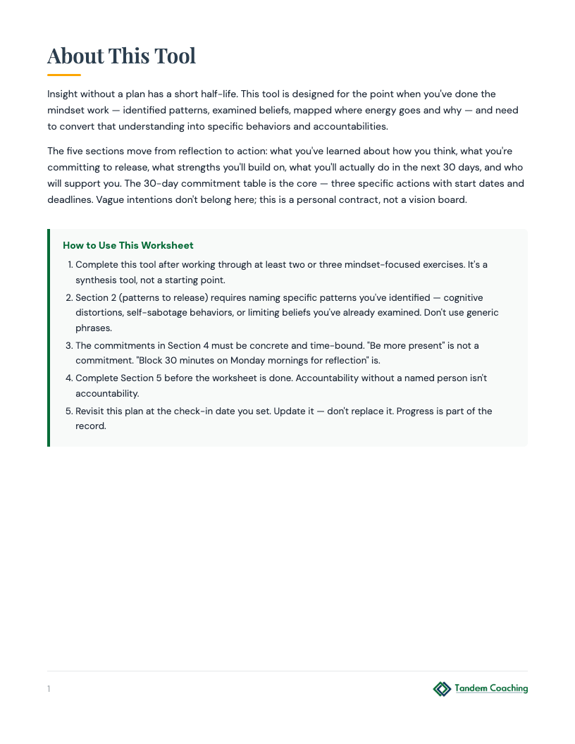 Mindset Mastery Action Plan - preview