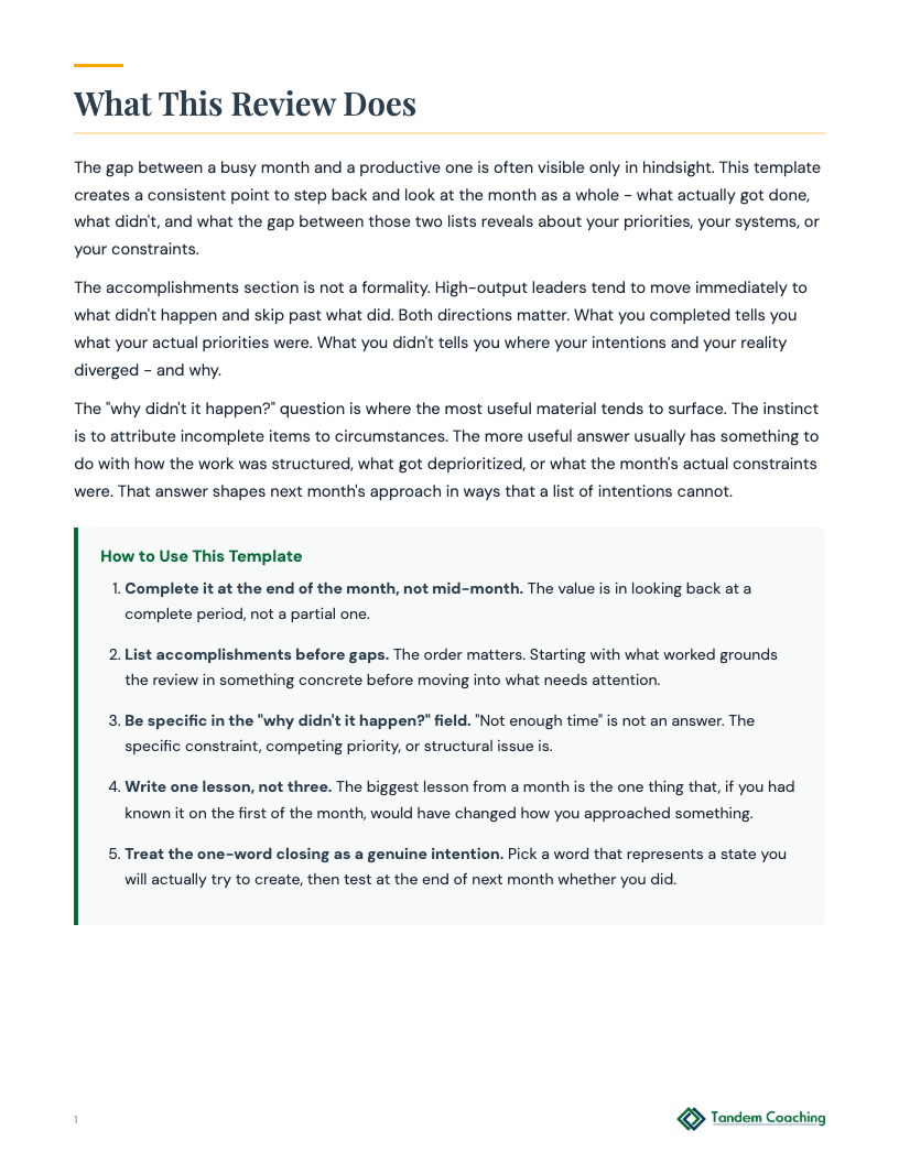 Month-End Review Template - preview