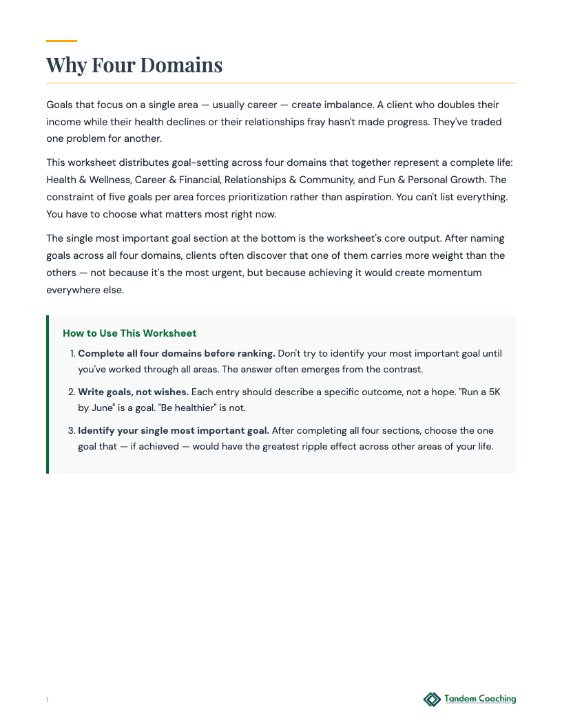 Multi-Area Goals Worksheet - preview