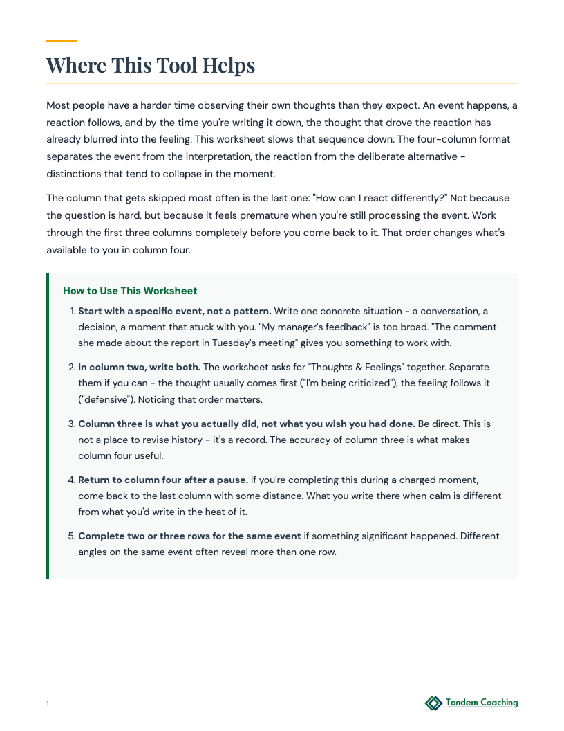 My Thought Worksheet - preview