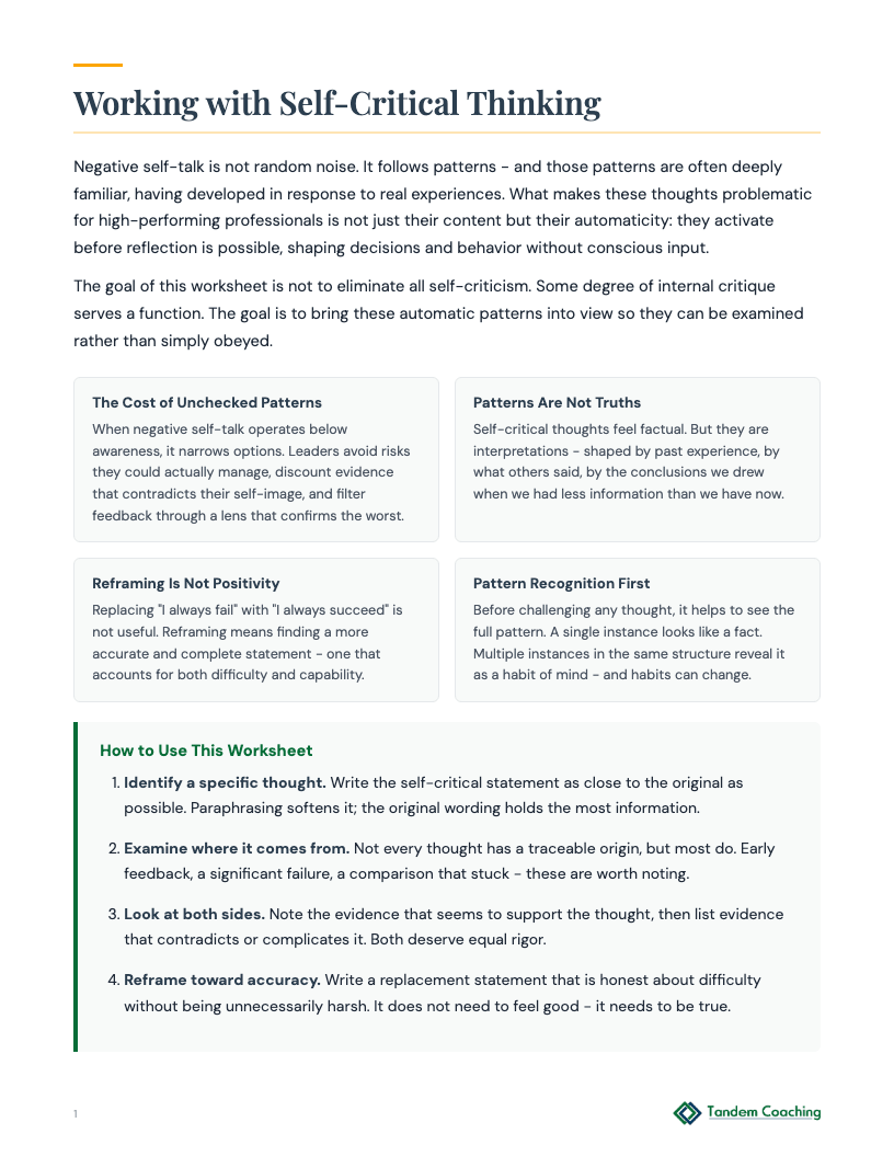 Negative Self-Talk Worksheet - preview