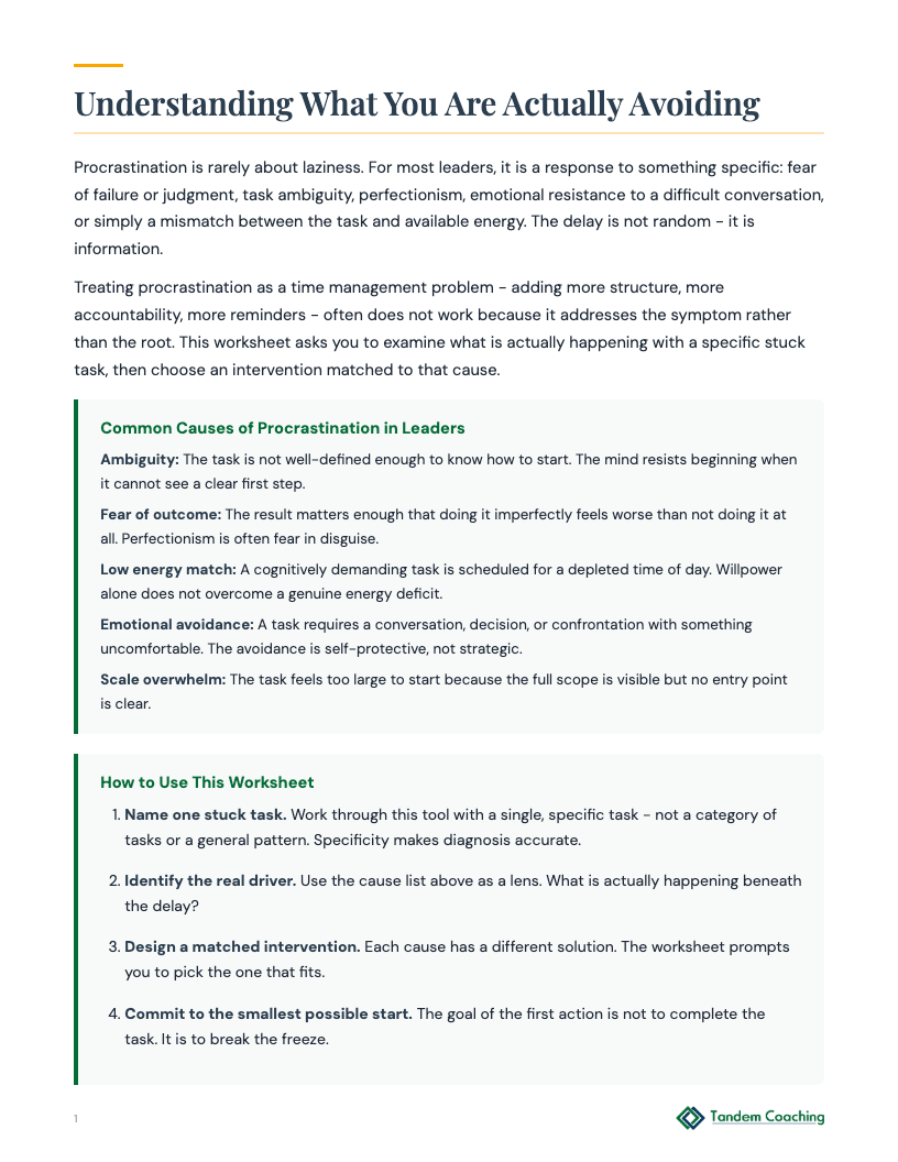 Overcoming Procrastination Worksheet - preview