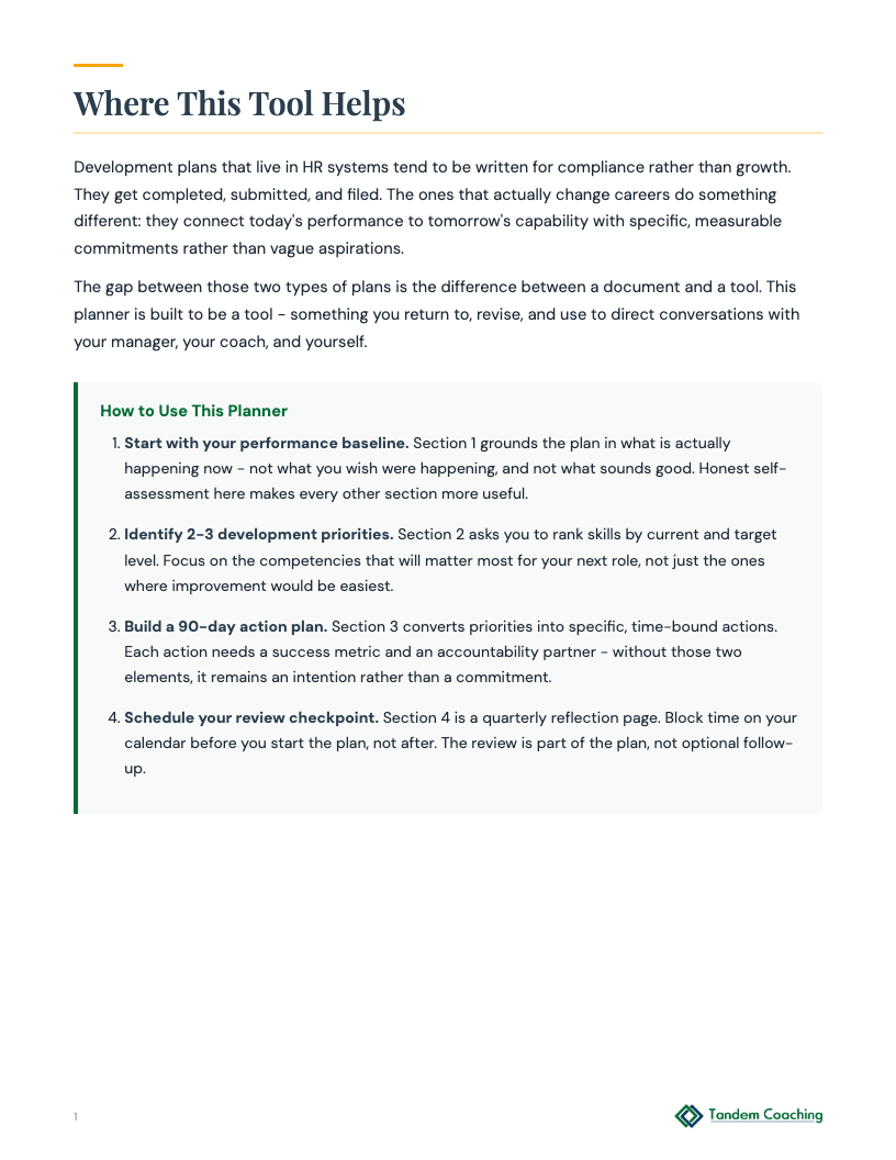 Performance and Development Planner - preview