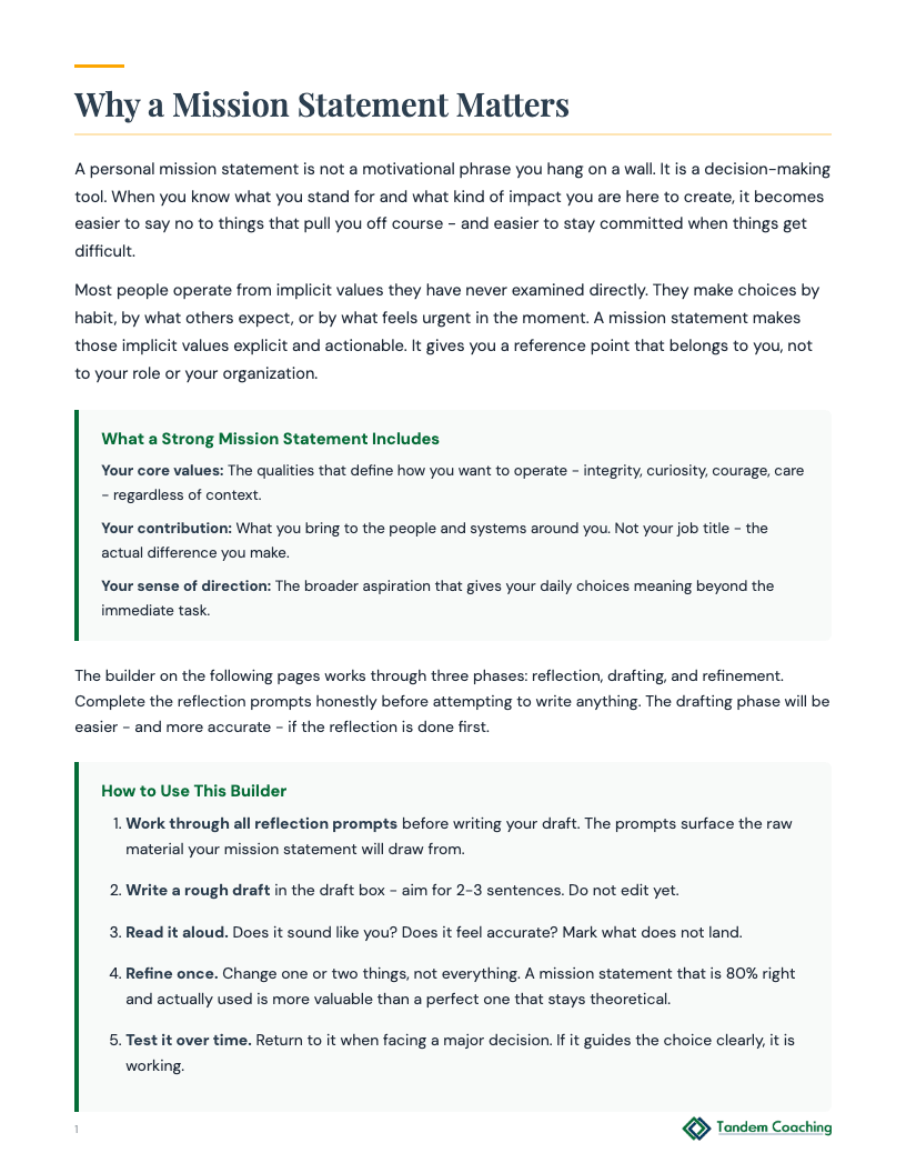 Personal Mission Statement Builder - preview