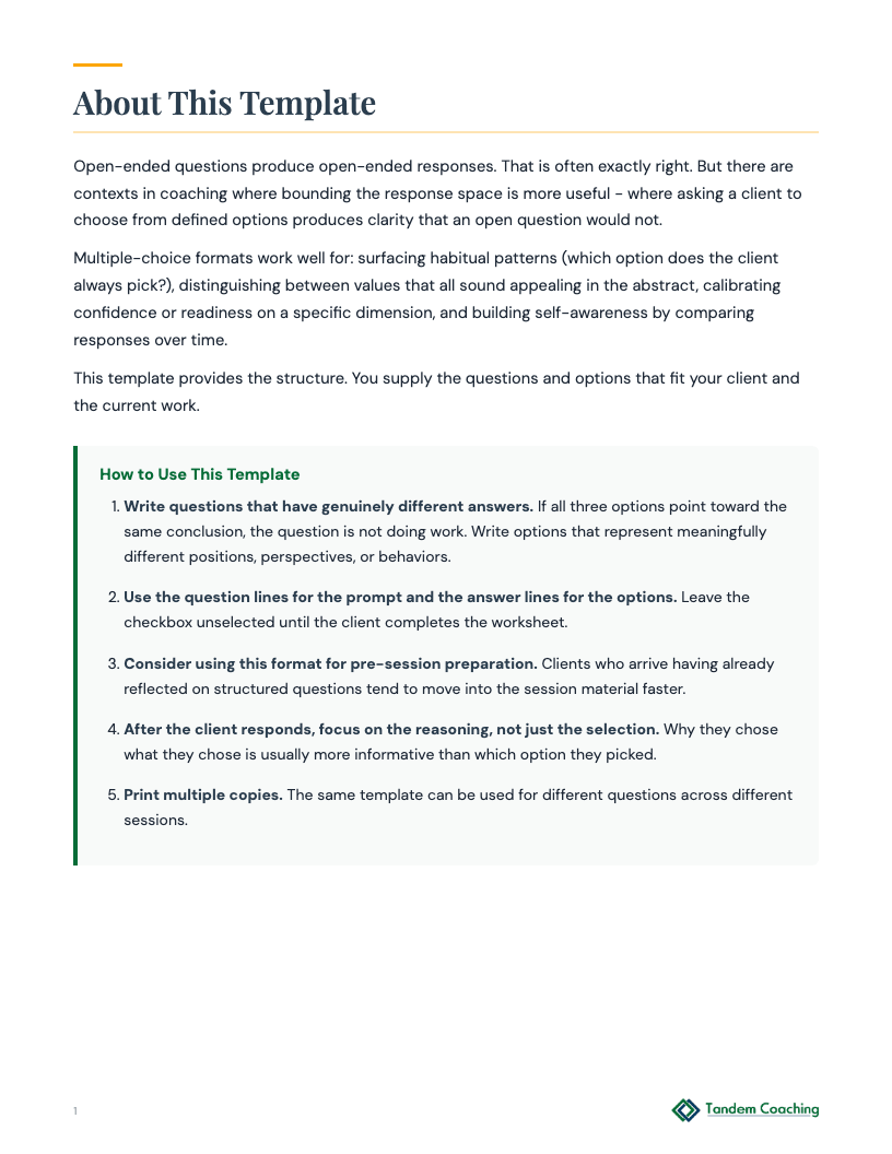 Q&A Worksheet with Answer Choices - preview