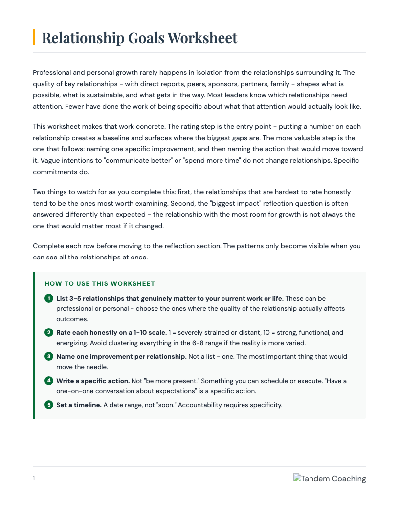 Relationship Goals Worksheet - preview