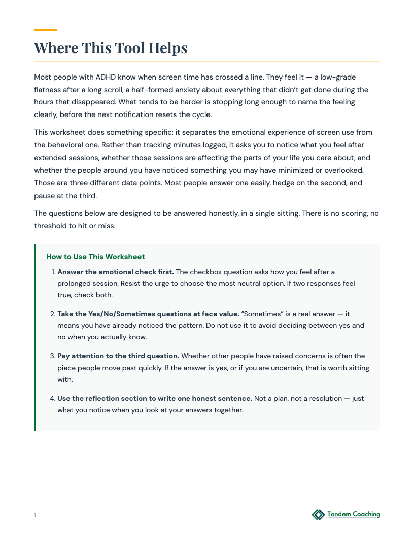 Screen Time Feelings Worksheet - preview