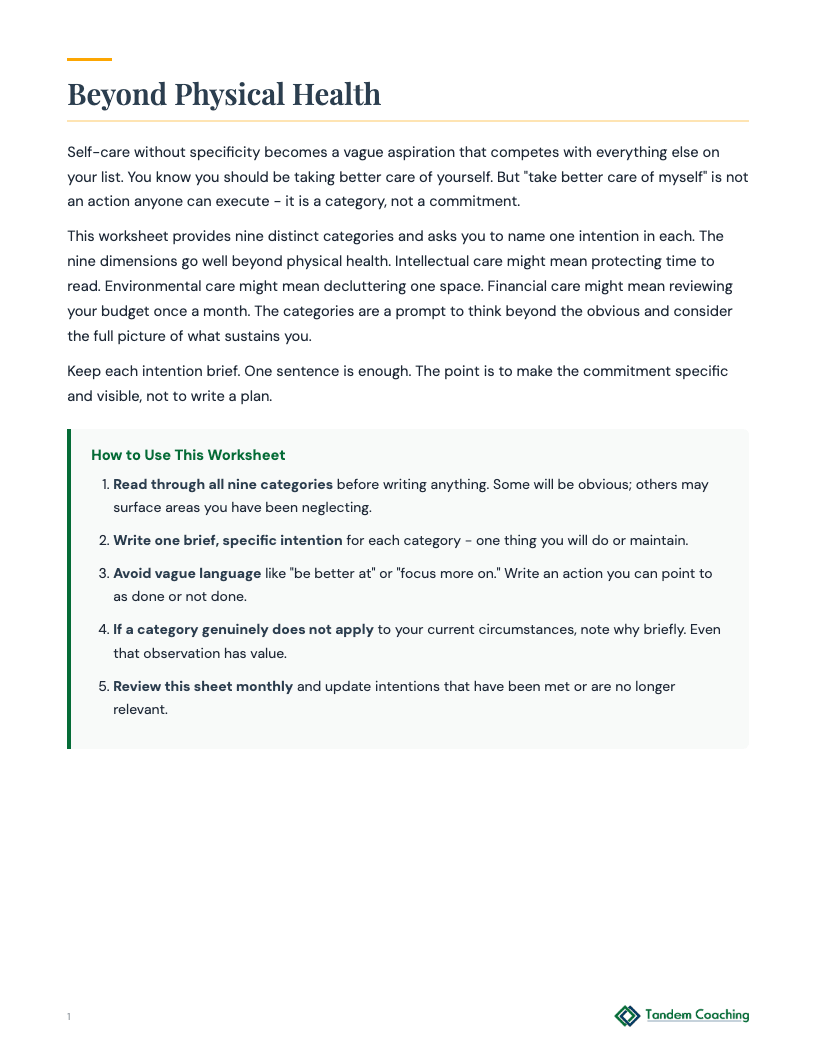 Self-Care Intentions - preview