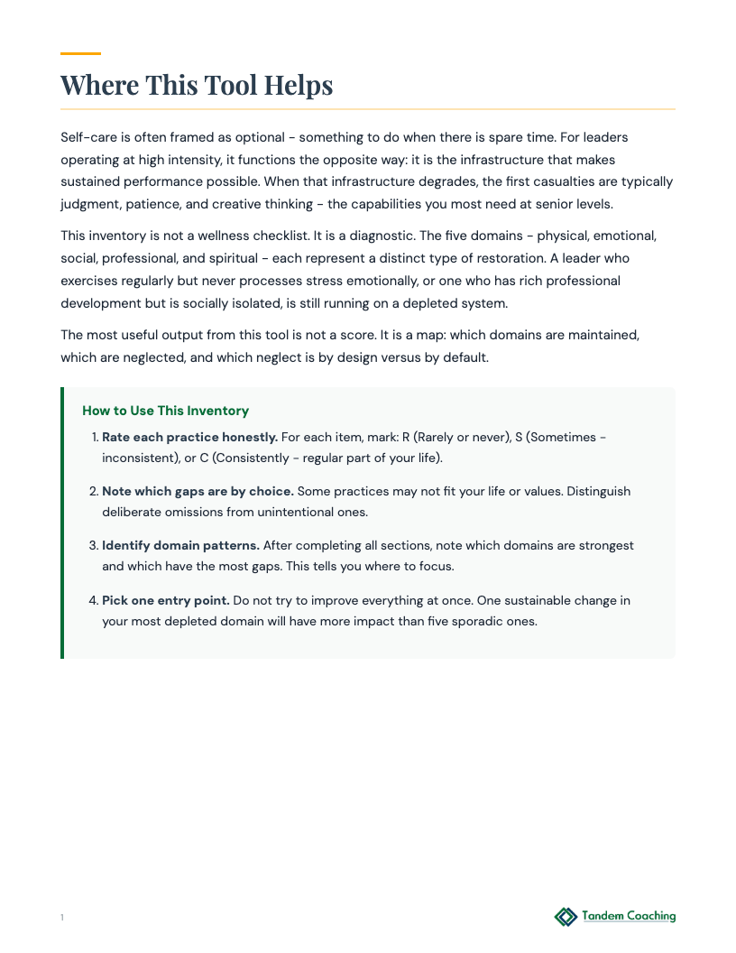 Self-Care Inventory - preview