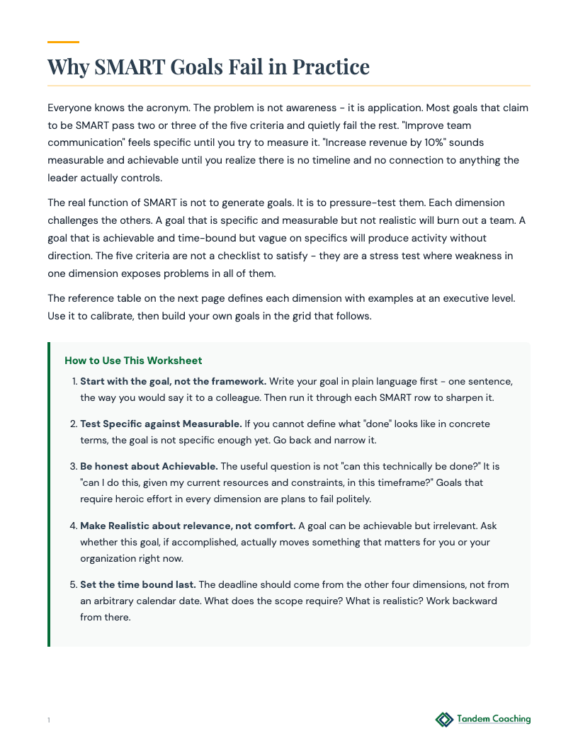 SMART Goals Worksheet - preview