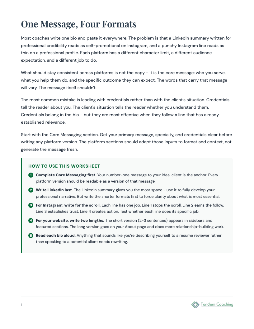 Social Media Bio Worksheet - preview