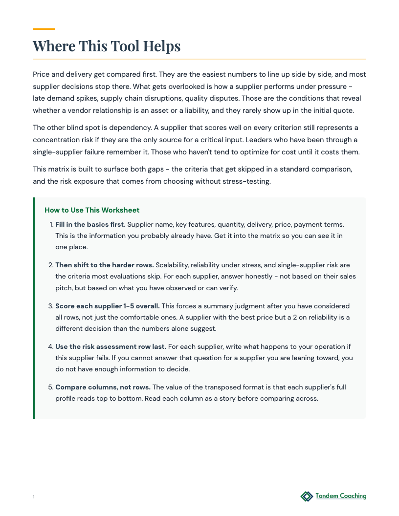 Supplier Evaluation Matrix - preview