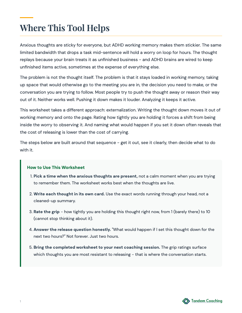 Thought Release Worksheet - preview