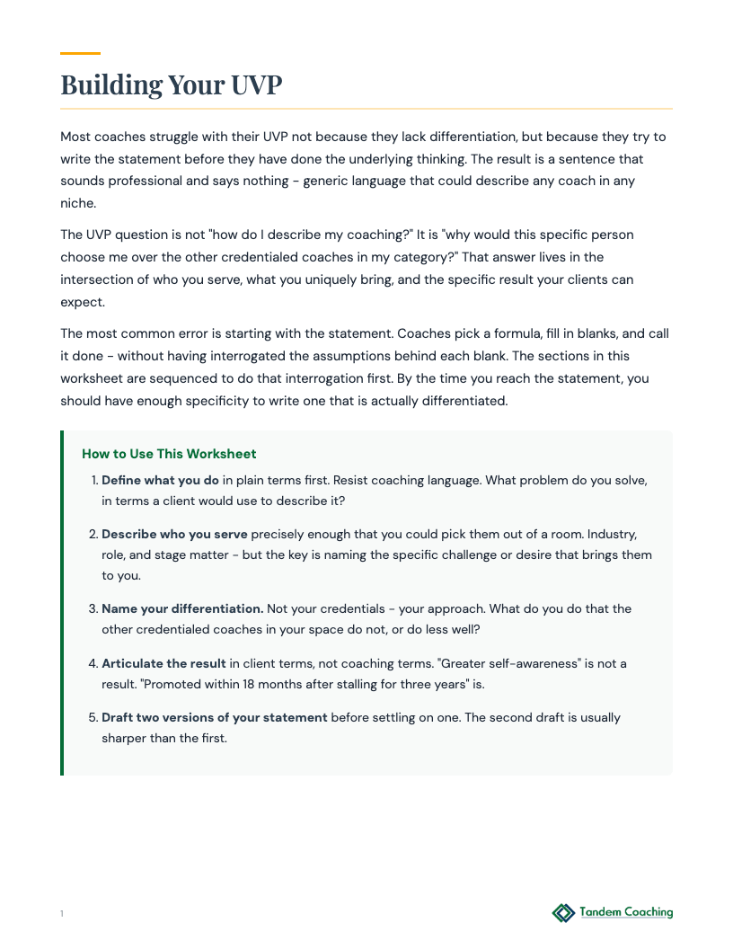 Unique Value Proposition Builder - preview