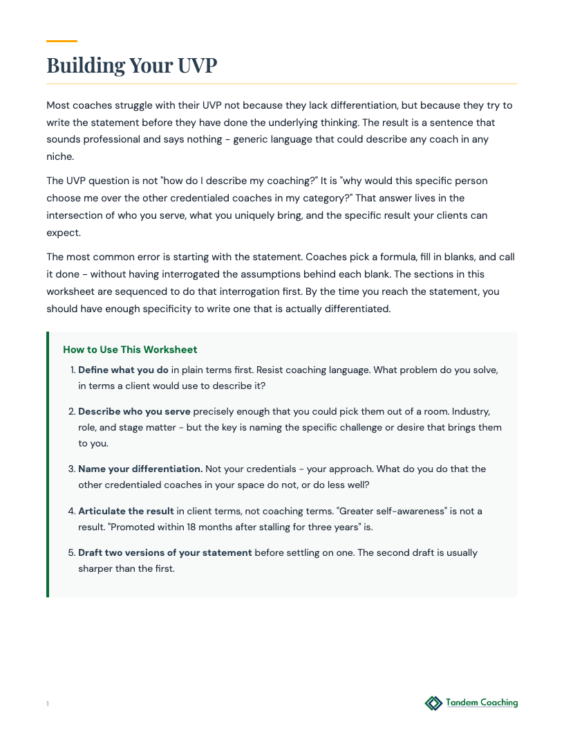 Unique Value Proposition Builder - preview