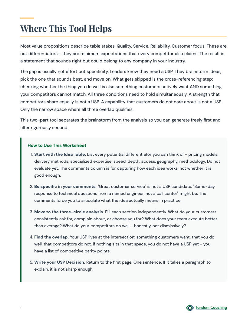 Unique Value Proposition - preview