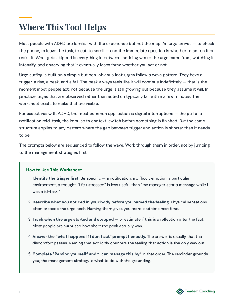 Urge Surfing Worksheet - preview