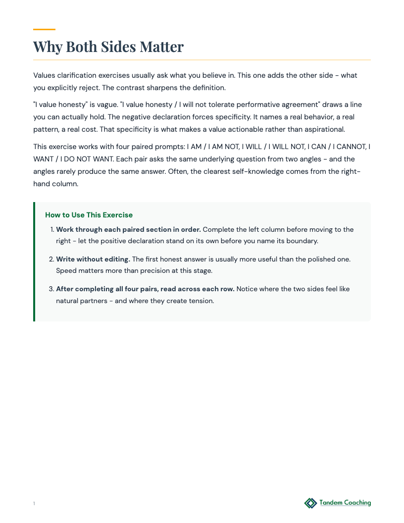 Values Affirmation Exercise - preview