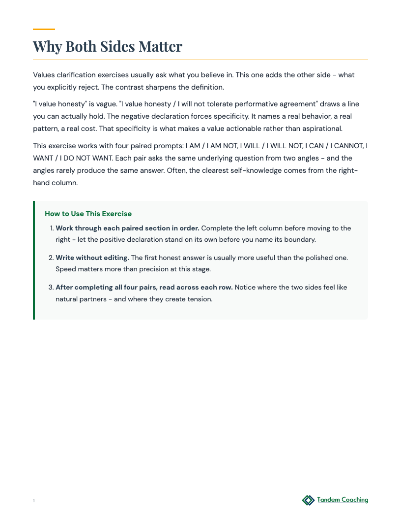 Values Affirmation Exercise - preview