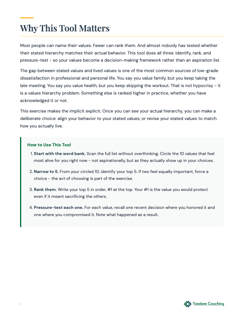 Values Hierarchy Builder - preview