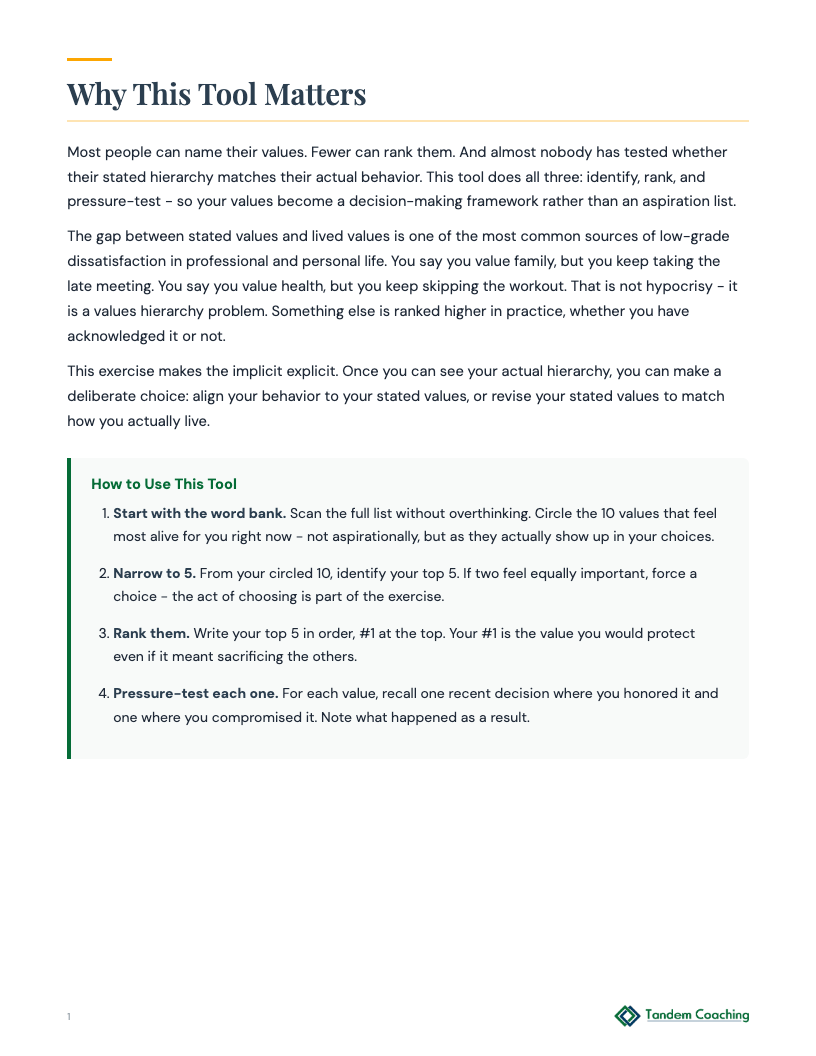 Values Hierarchy Builder - preview