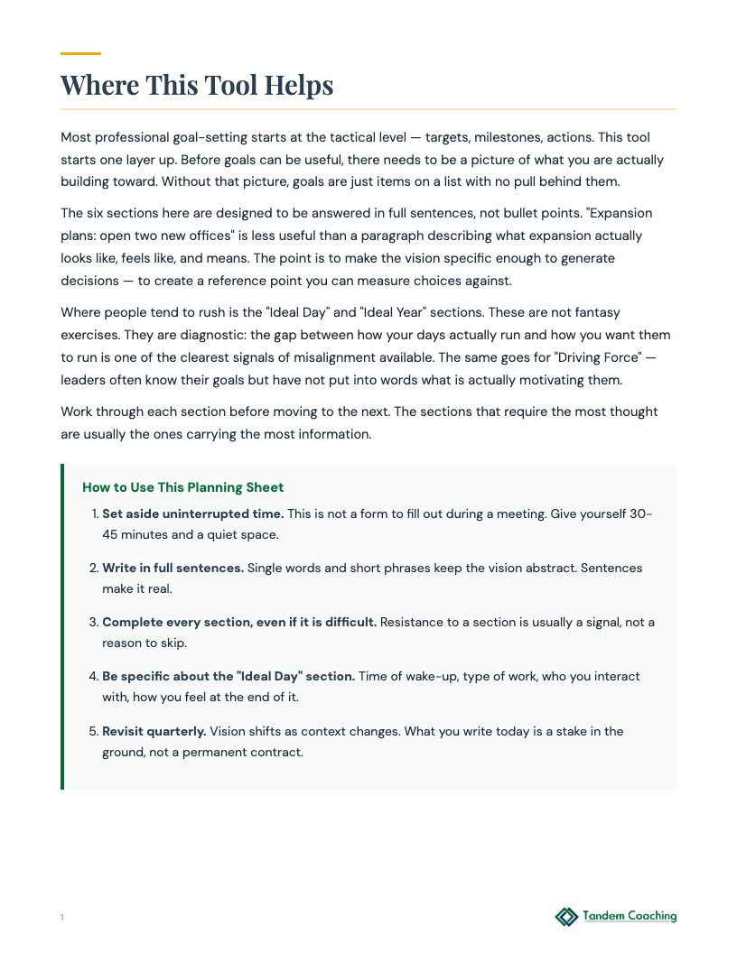 Visioning Board Planning Sheet - preview