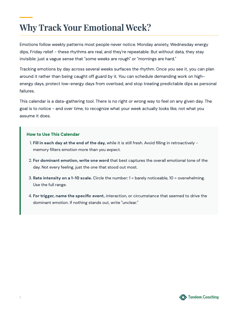 Weekly Emotions Calendar - preview