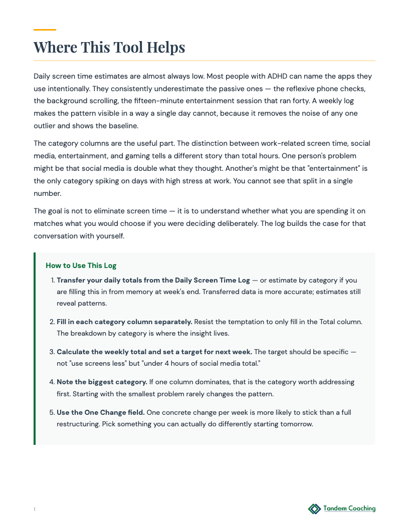 Weekly Screen Time Log - preview