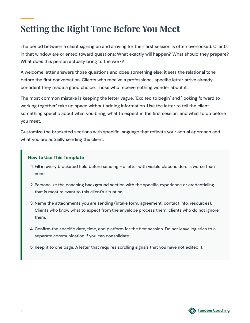 Welcome Letter - preview