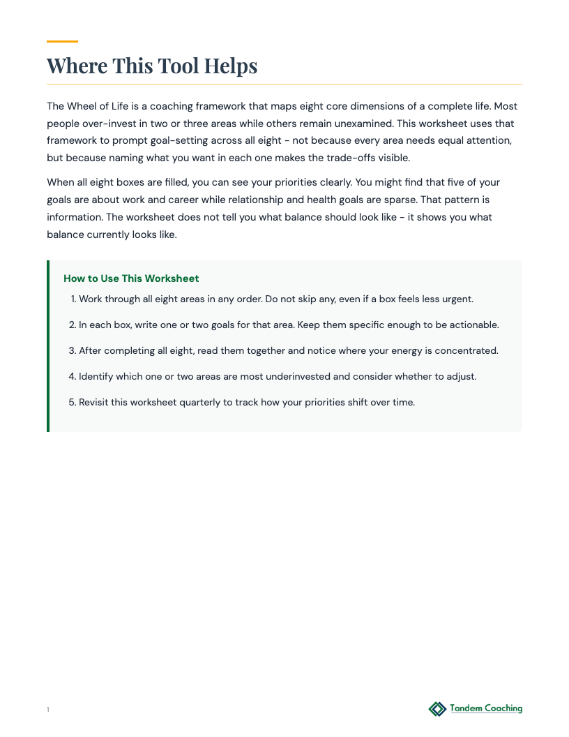 Wheel of Life Goals - preview