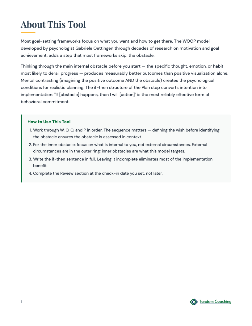 WOOP Goal Exercise - preview