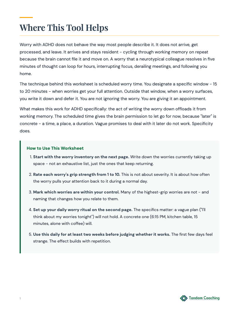 Worry Containment Worksheet - preview