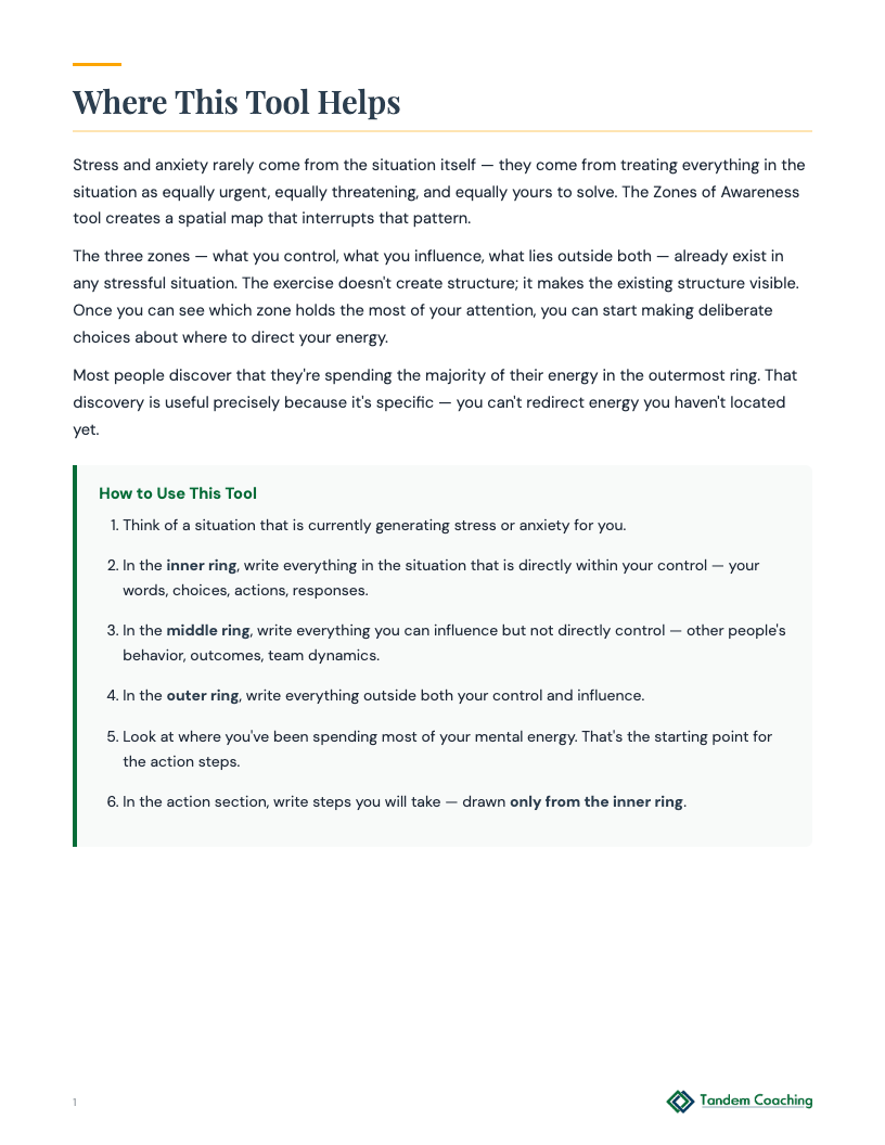 Zones of Awareness Worksheet - preview