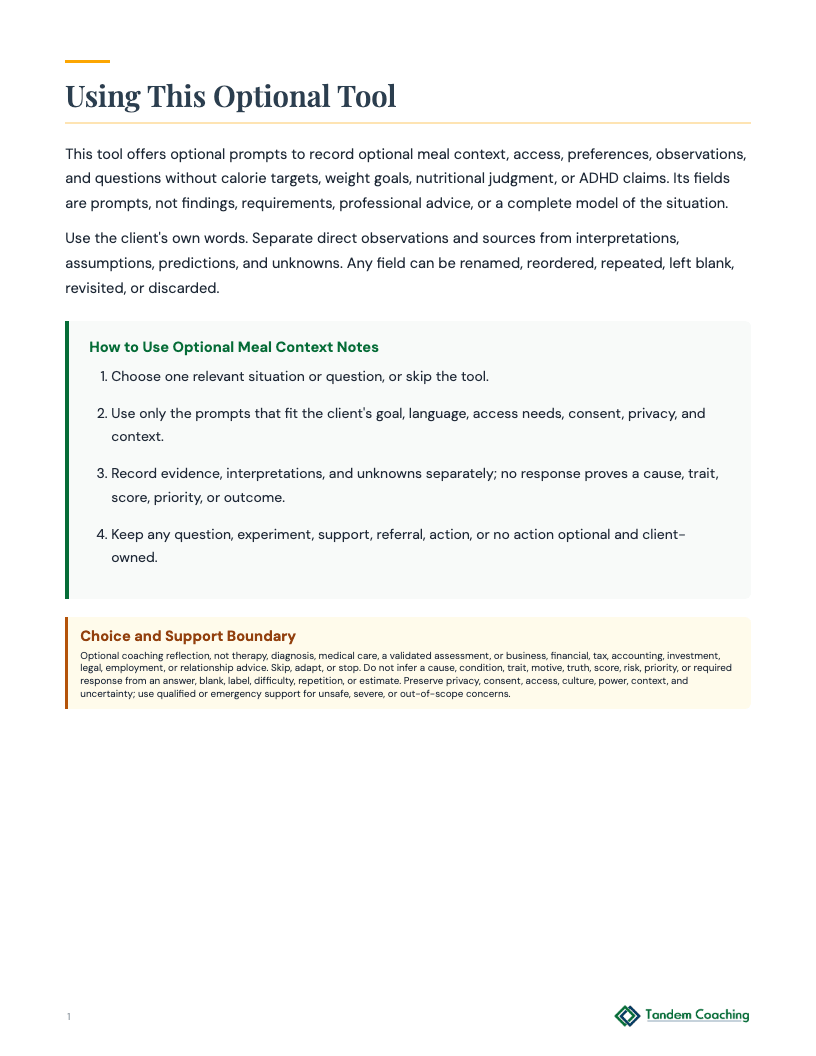 Optional Meal Context Notes - preview
