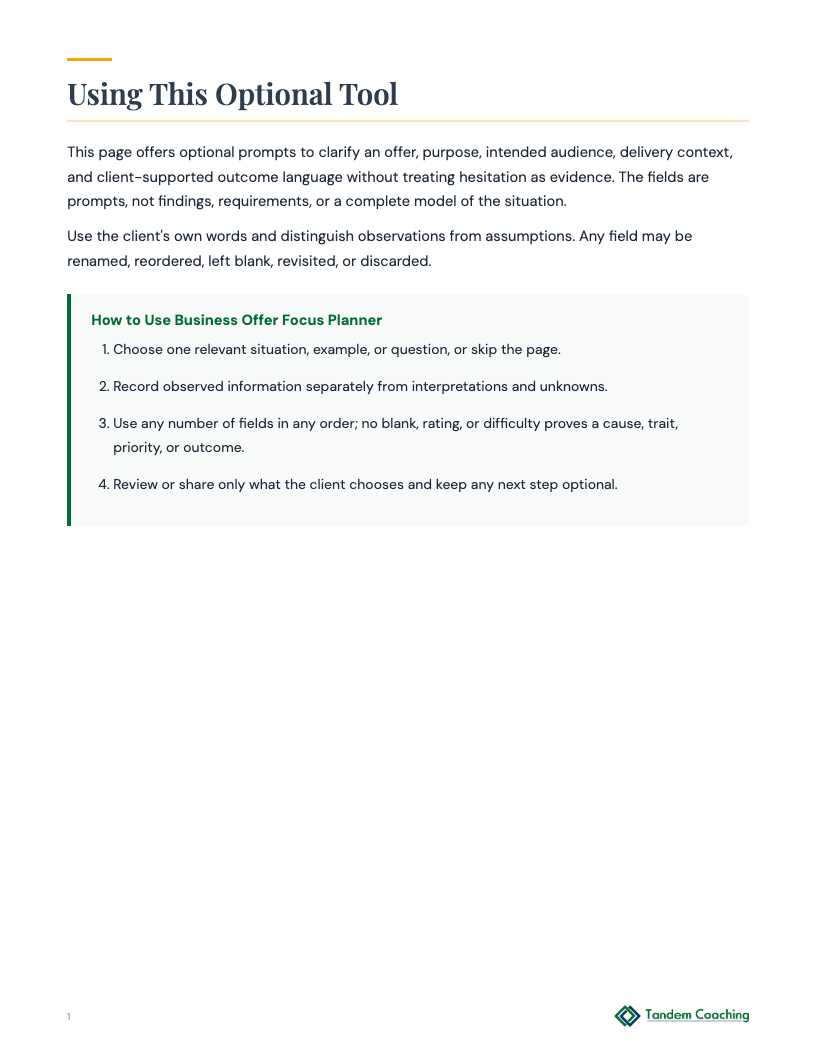 Business Offer Focus Planner - preview