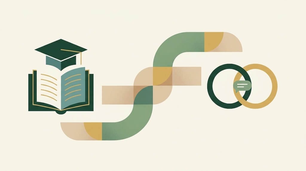 Editorial illustration of a book crossing a bridge into a one-to-one coaching partnership