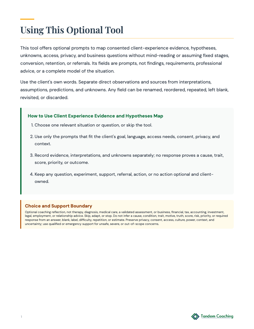 Client Experience Evidence and Hypotheses Map - preview