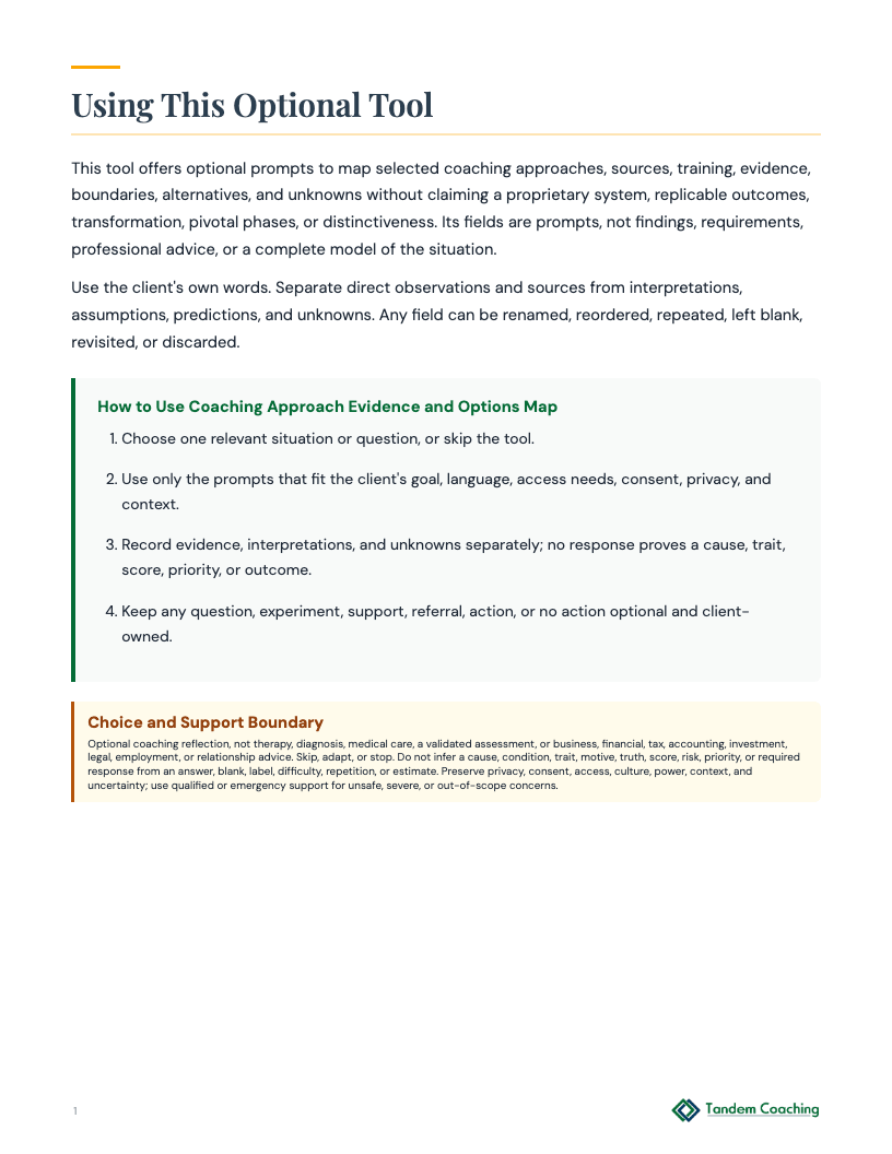 Coaching Approach Evidence and Options Map - preview