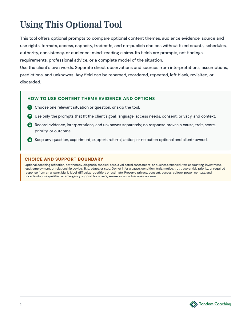 Content Theme Evidence and Options - preview