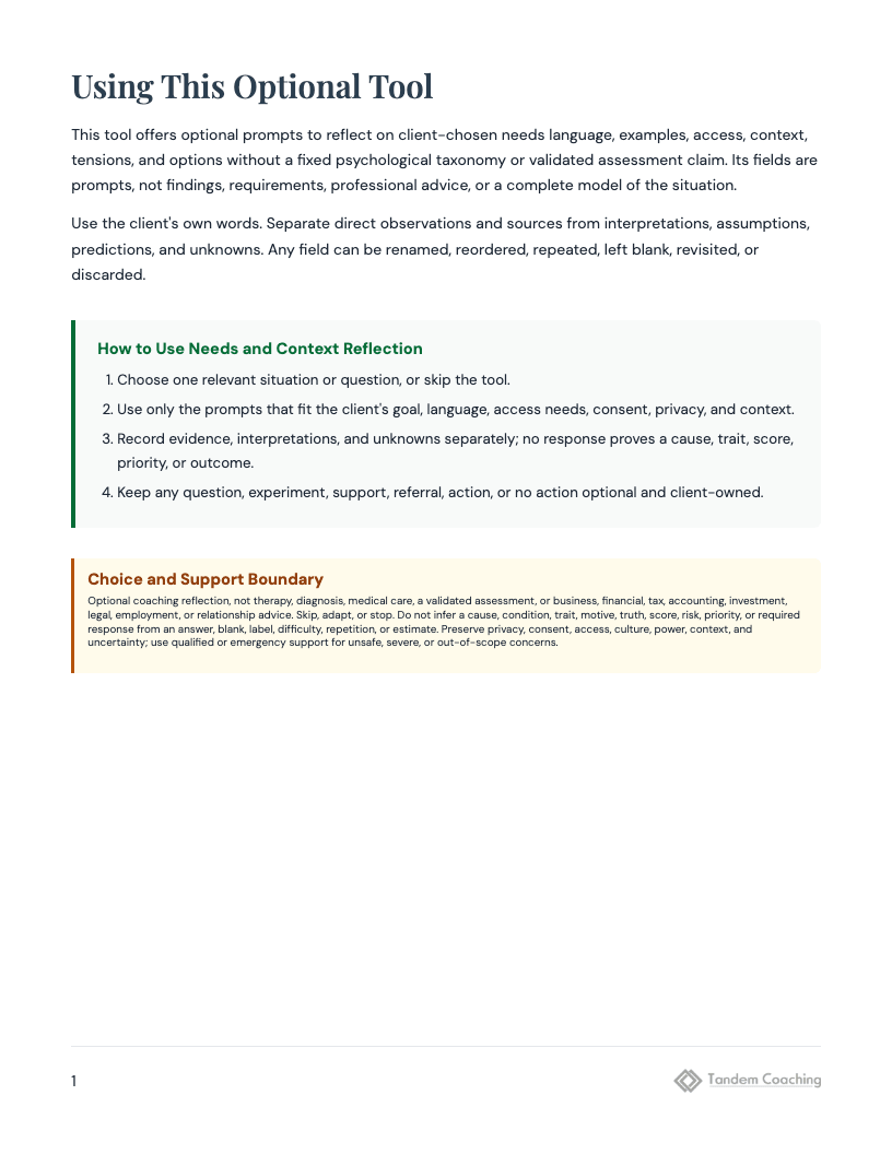 Needs and Context Reflection - preview