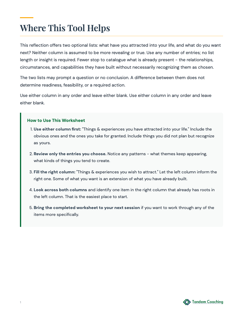 Current and Desired Experiences Reflection - preview