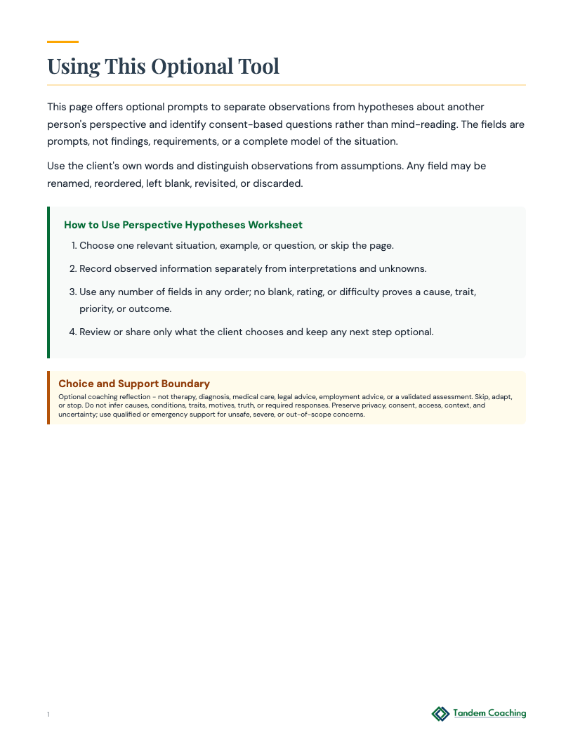 Perspective Hypotheses Worksheet - preview