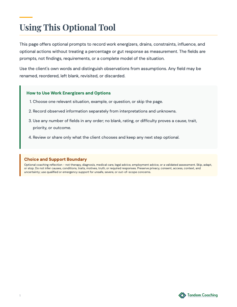 Work Energizers and Options - preview