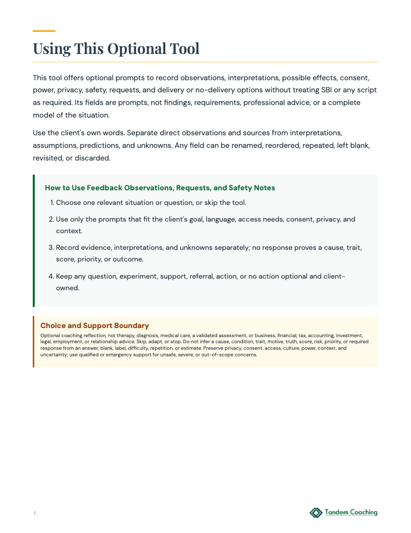 Feedback Observations, Requests, and Safety Notes - preview