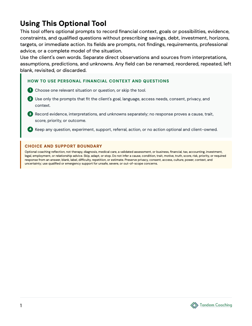 Personal Financial Context and Questions - preview
