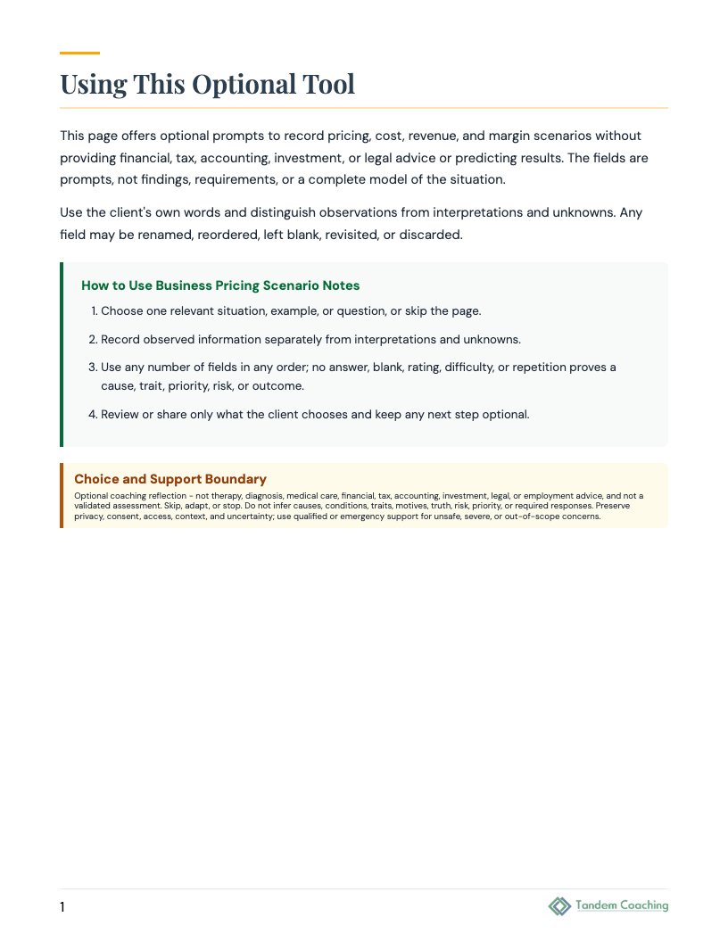 Business Pricing Scenario Notes - preview
