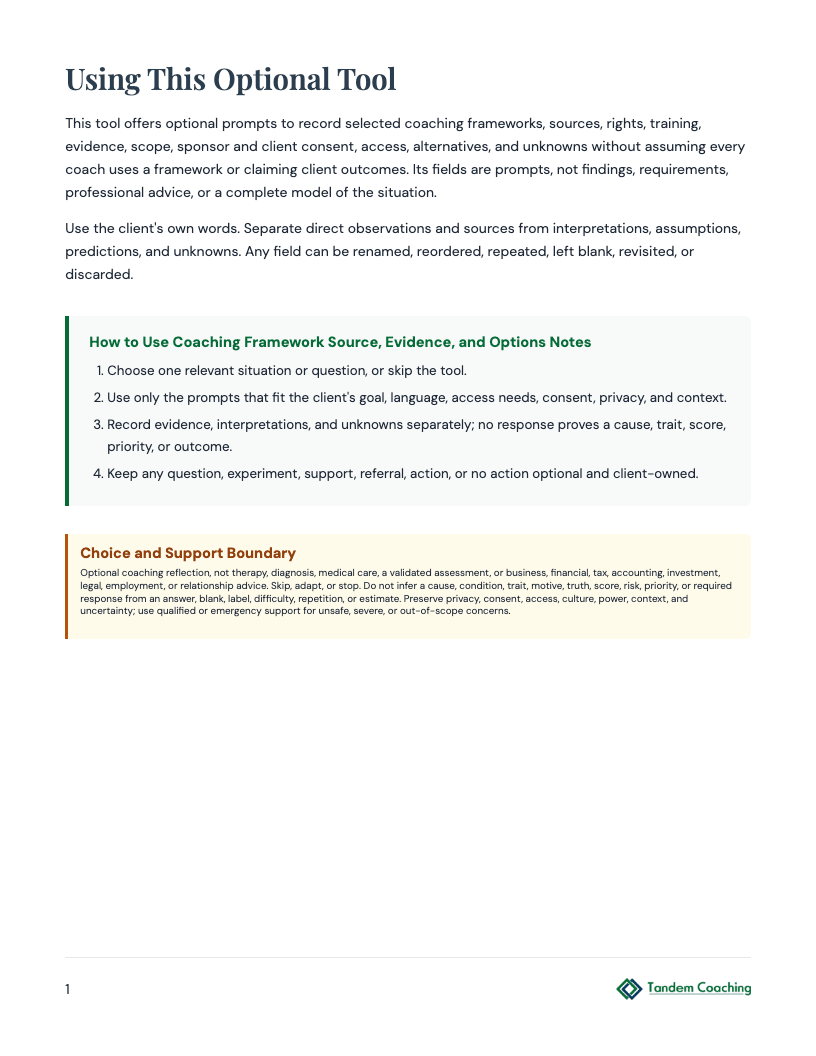 Coaching Framework Source, Evidence, and Options Notes - preview