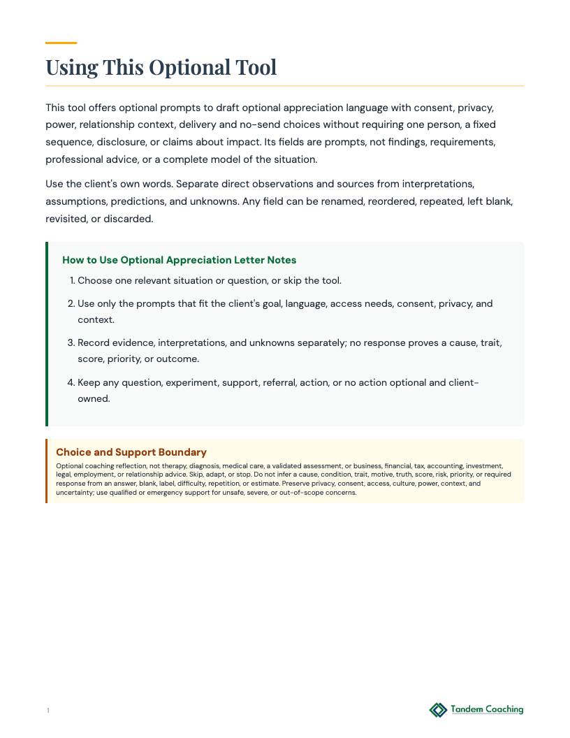 Optional Appreciation Letter Notes - preview