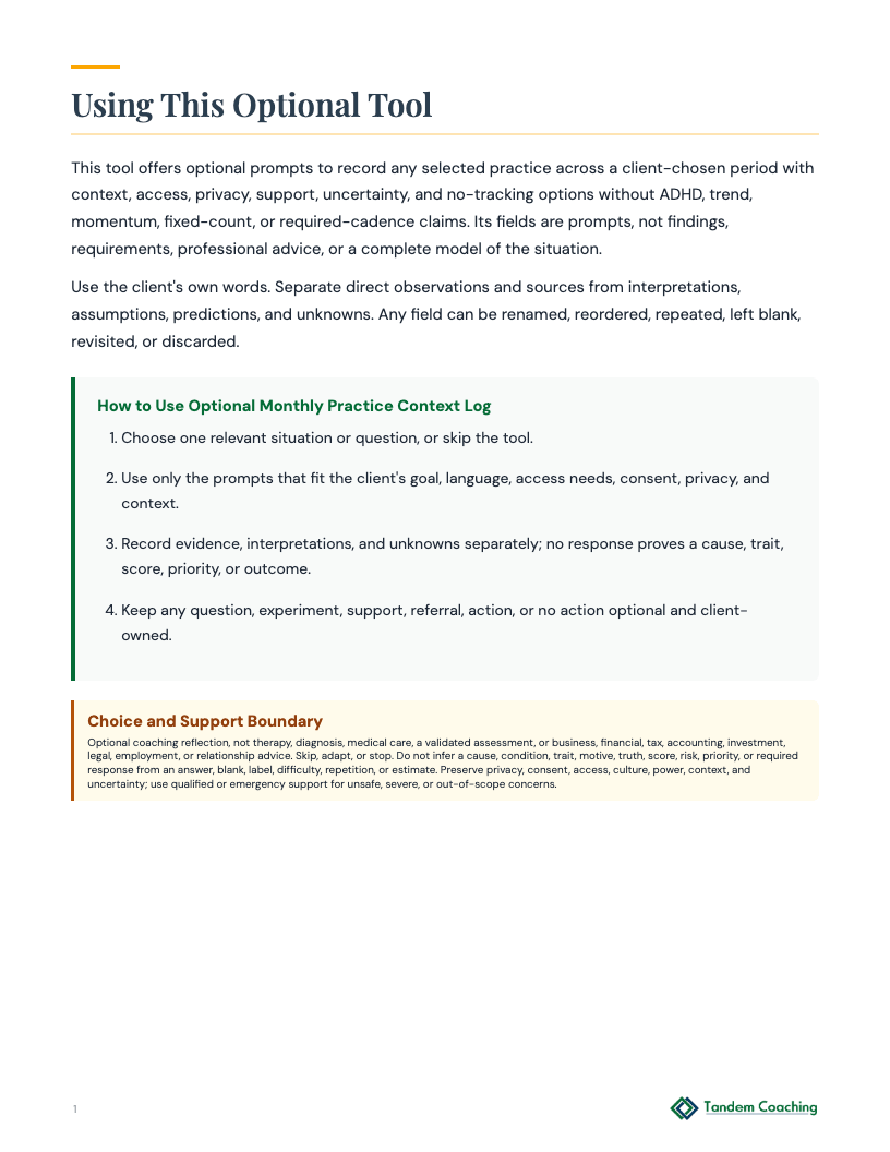 Optional Monthly Practice Context Log - preview